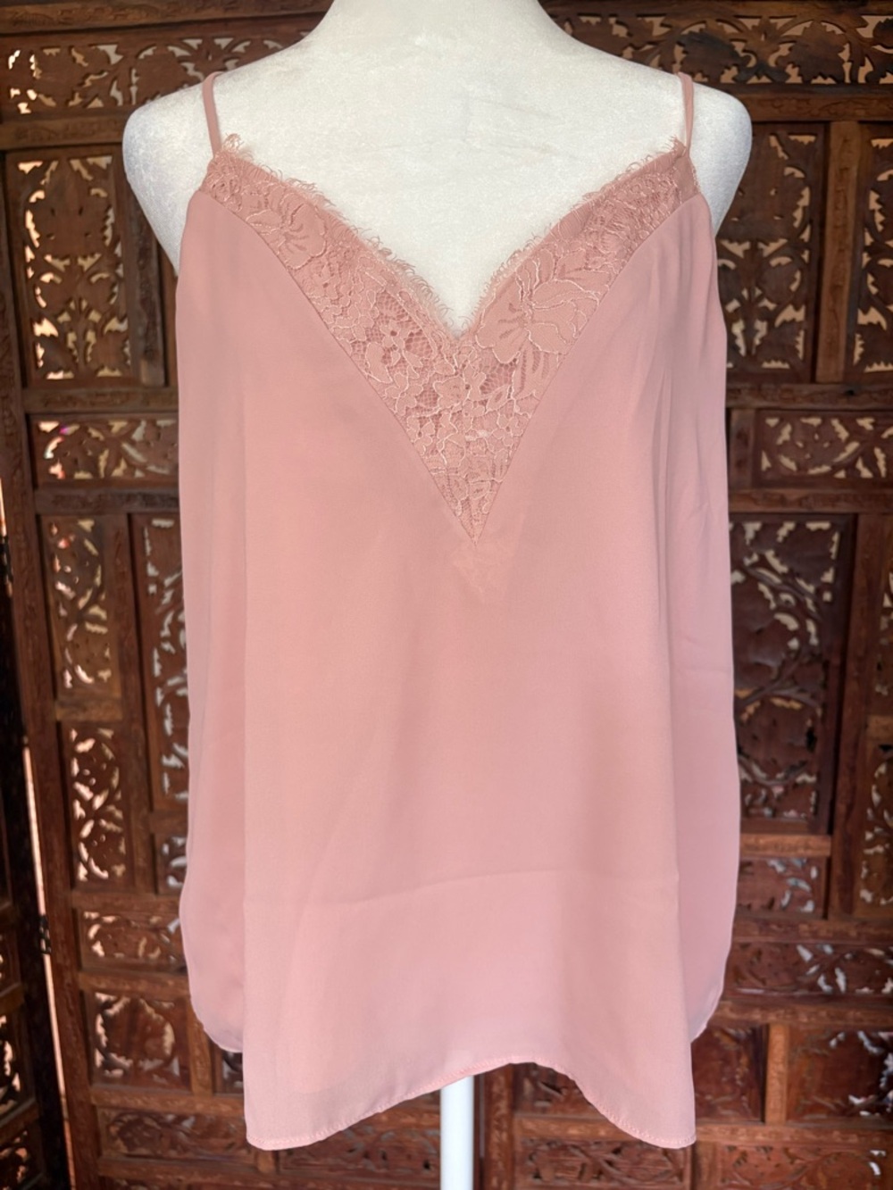 Blush pink camisole with lace trim v-neck and adjustable straps size medium